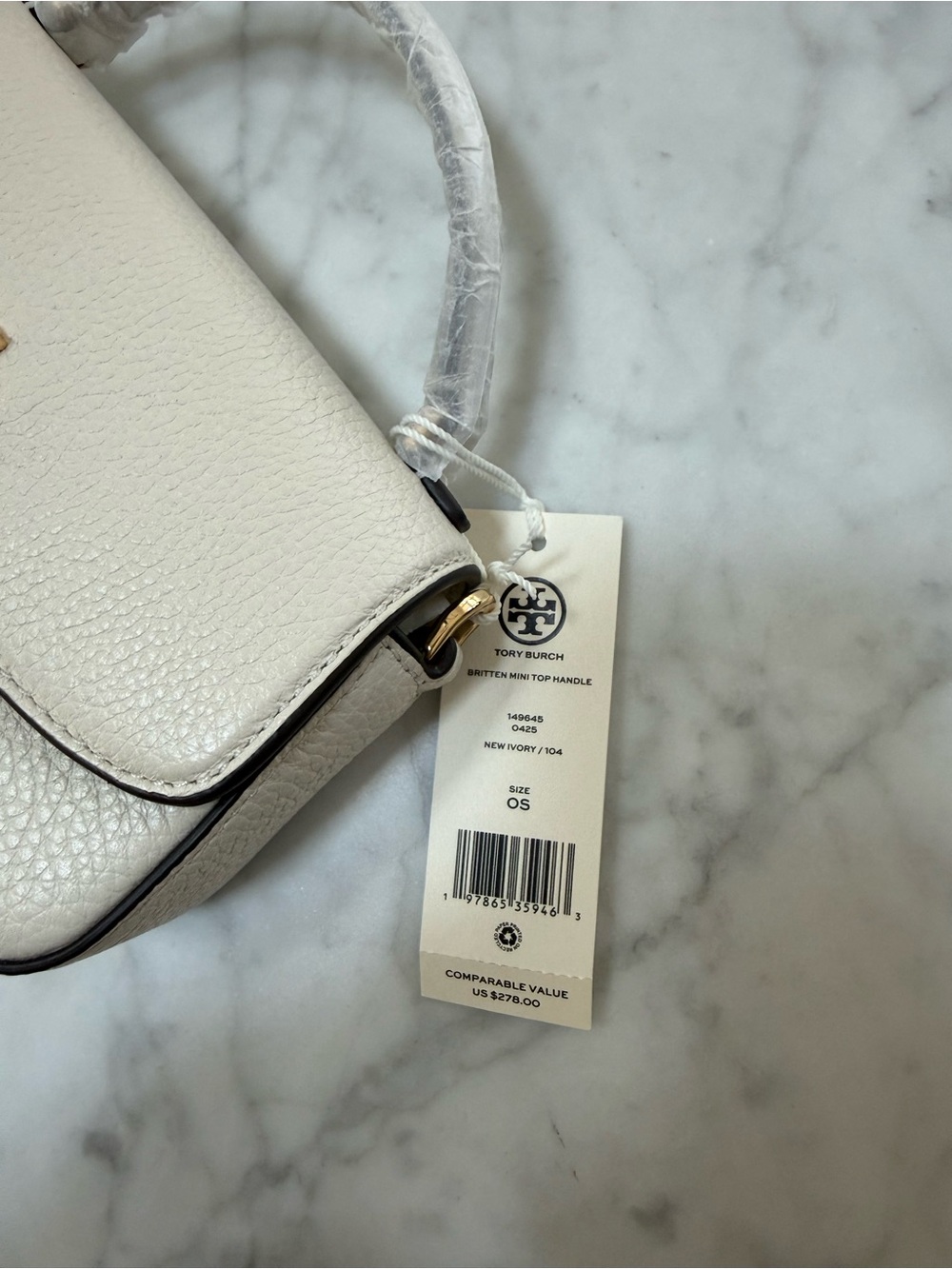 Tory Burch Britten Mini Pebbled Leather Top-Handle Crossbody Cream - Picture 3 of 9